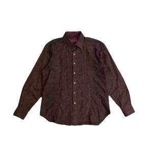 Robert Graham Brown Paisley Embroidered Cotton‎ Shirt Long Sleeve Men's Size L